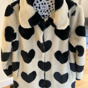 Lola + The Boys Black and Cream Heart Pea Coat